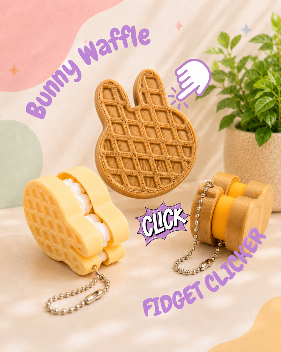 Bunny Waffle Fidget Clicker | Chaveiro Antiestresse Coelhinho Waffle